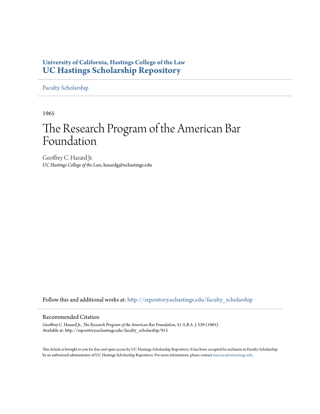 The Research Program of the American Bar Foundation Geoffrey C