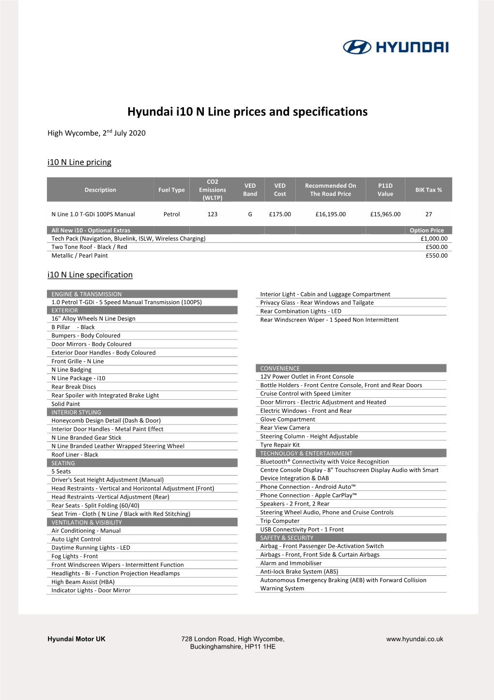 I10 N Line Prices and Specifications