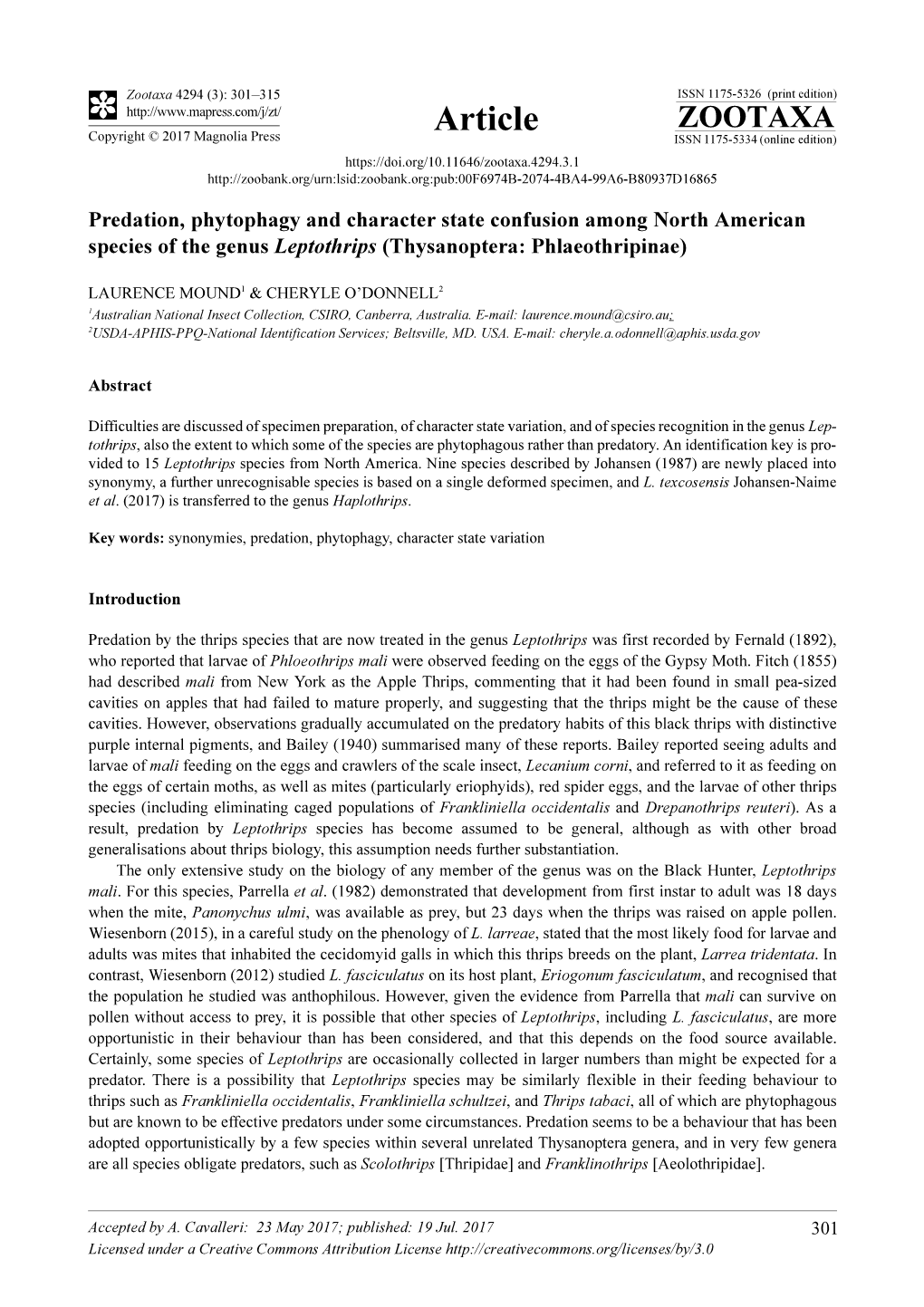 Predation, Phytophagy and Character State Confusion Among North American Species of the Genus Leptothrips (Thysanoptera: Phlaeothripinae)