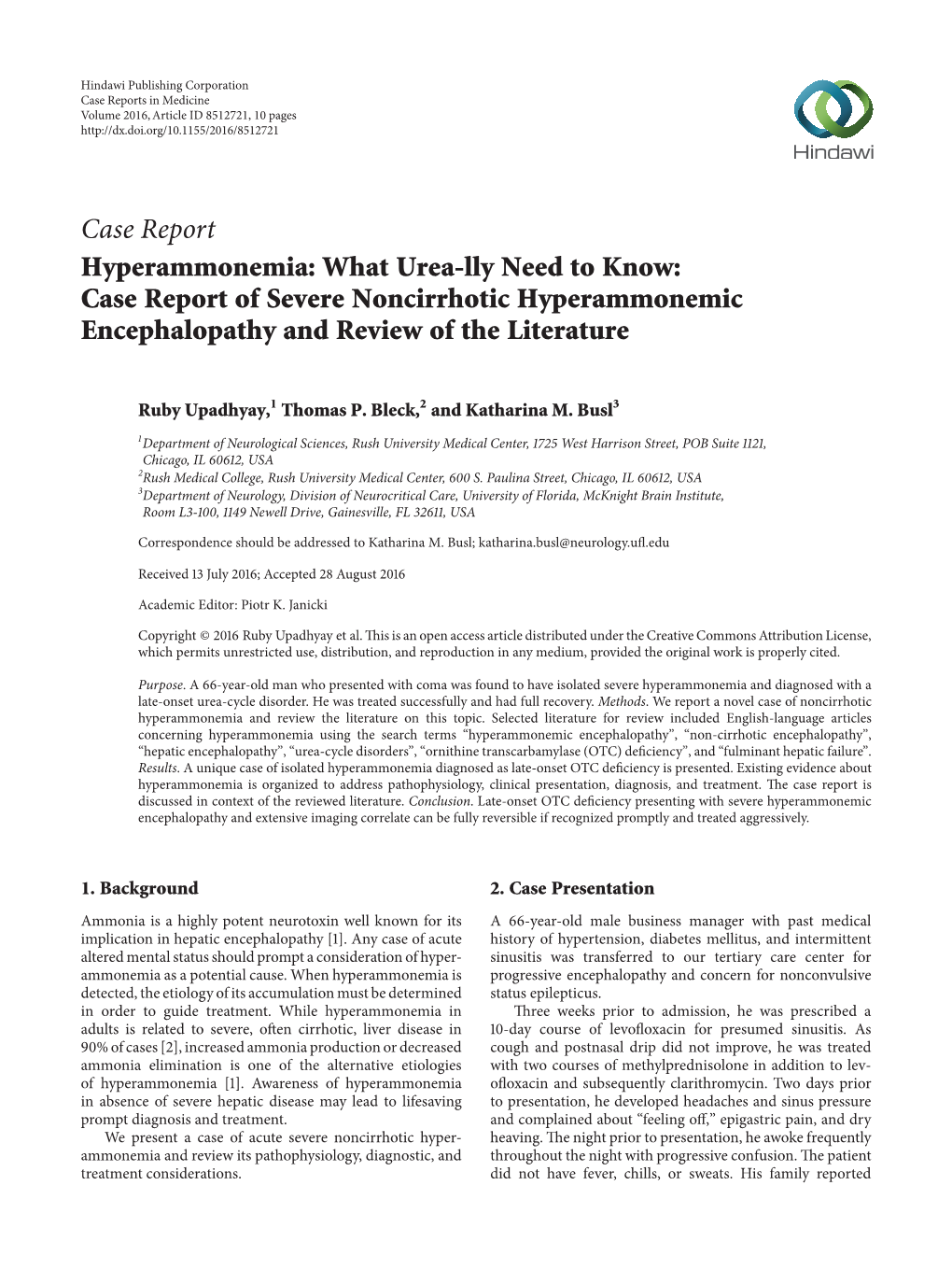 Hyperammonemia: What Urea-Lly Need to Know: Case Report of Severe Noncirrhotic Hyperammonemic Encephalopathy and Review of the Literature