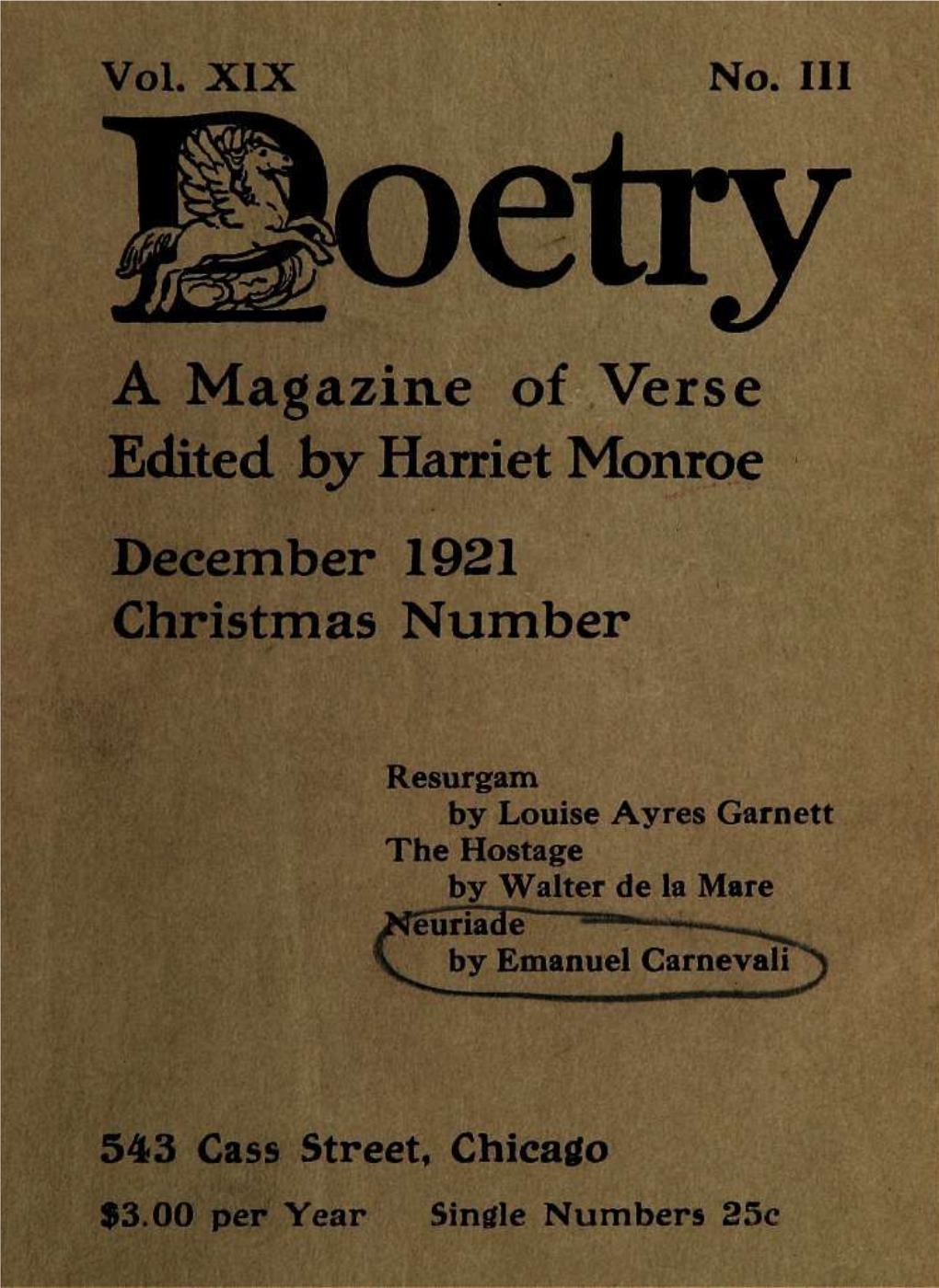 A Magazine of Verse Edited by Harriet Monroe December 1921 Christmas Number
