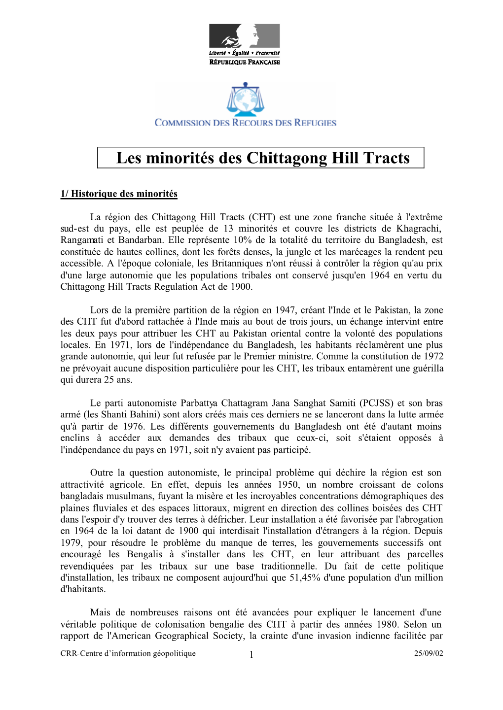 Les Minorités Des Chittagong Hill Tracts