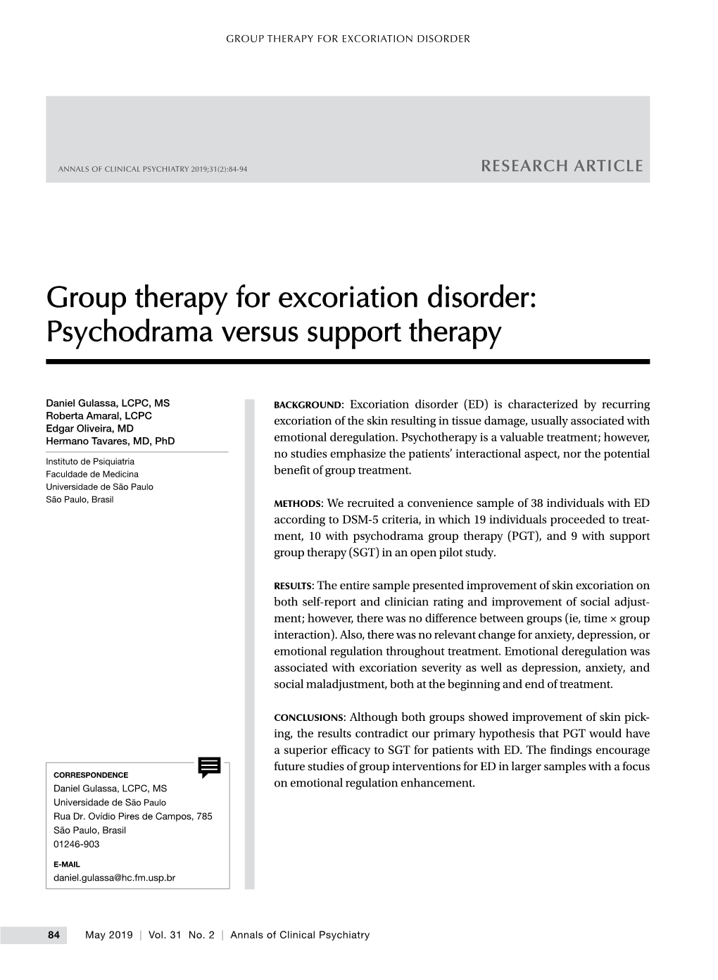Group Therapy for Excoriation Disorder