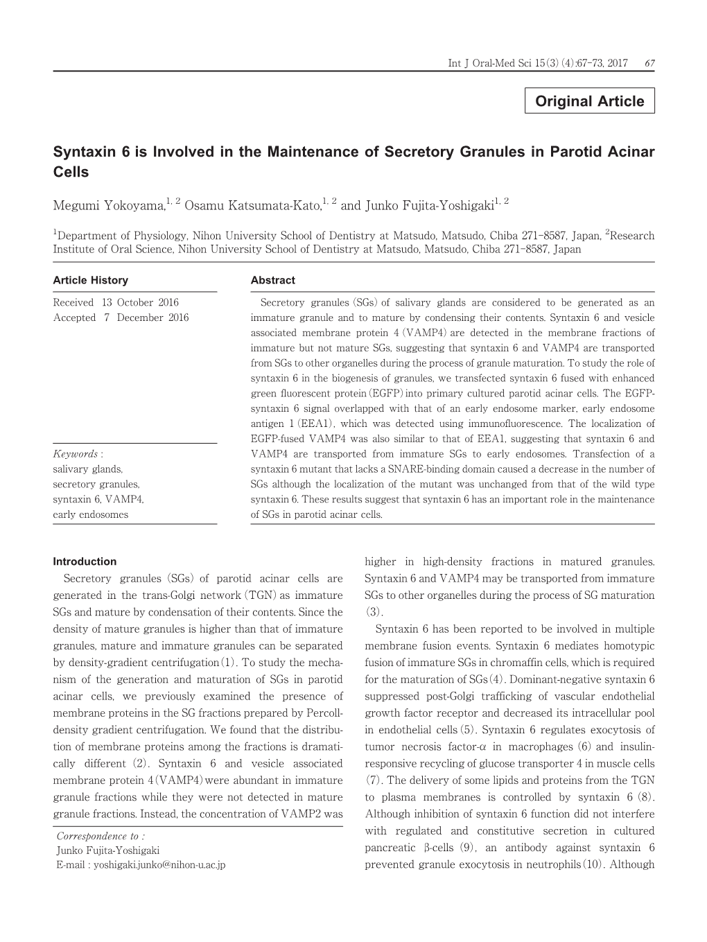 Syntaxin 6 Is Involved in the Maintenance of Secretory Granules in Parotid Acinar Cells