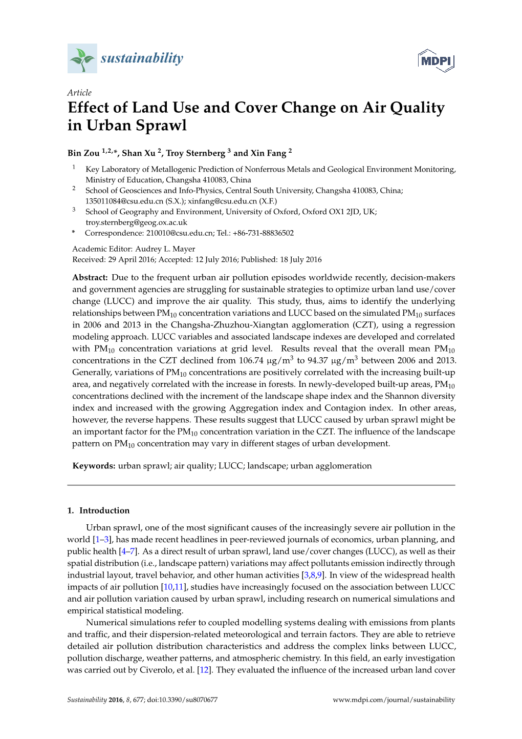 Effect of Land Use and Cover Change on Air Quality in Urban Sprawl