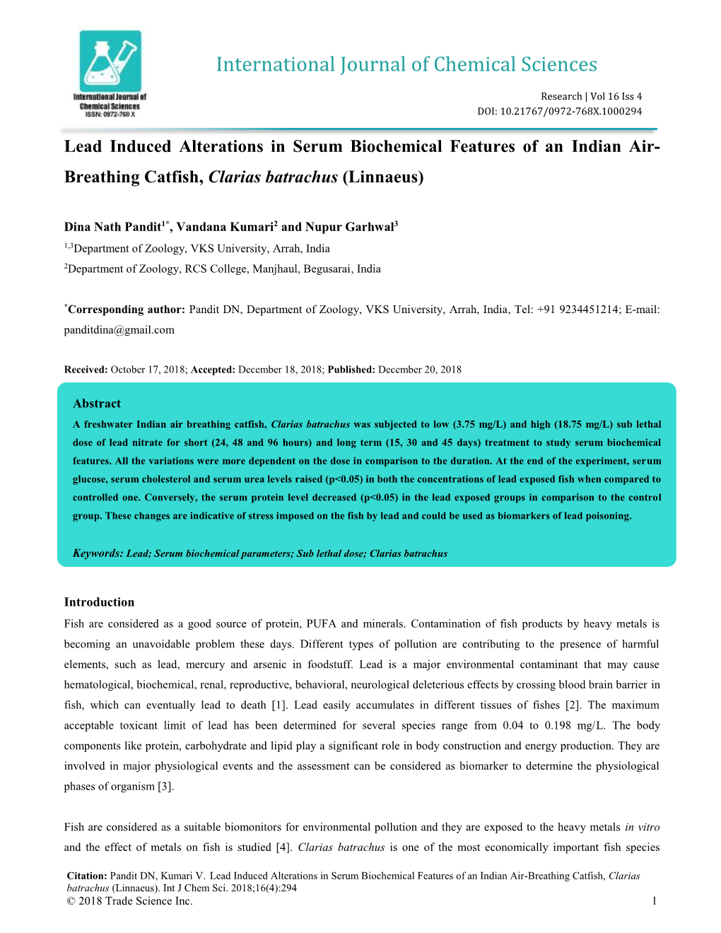 International Journal of Chemical Sciences