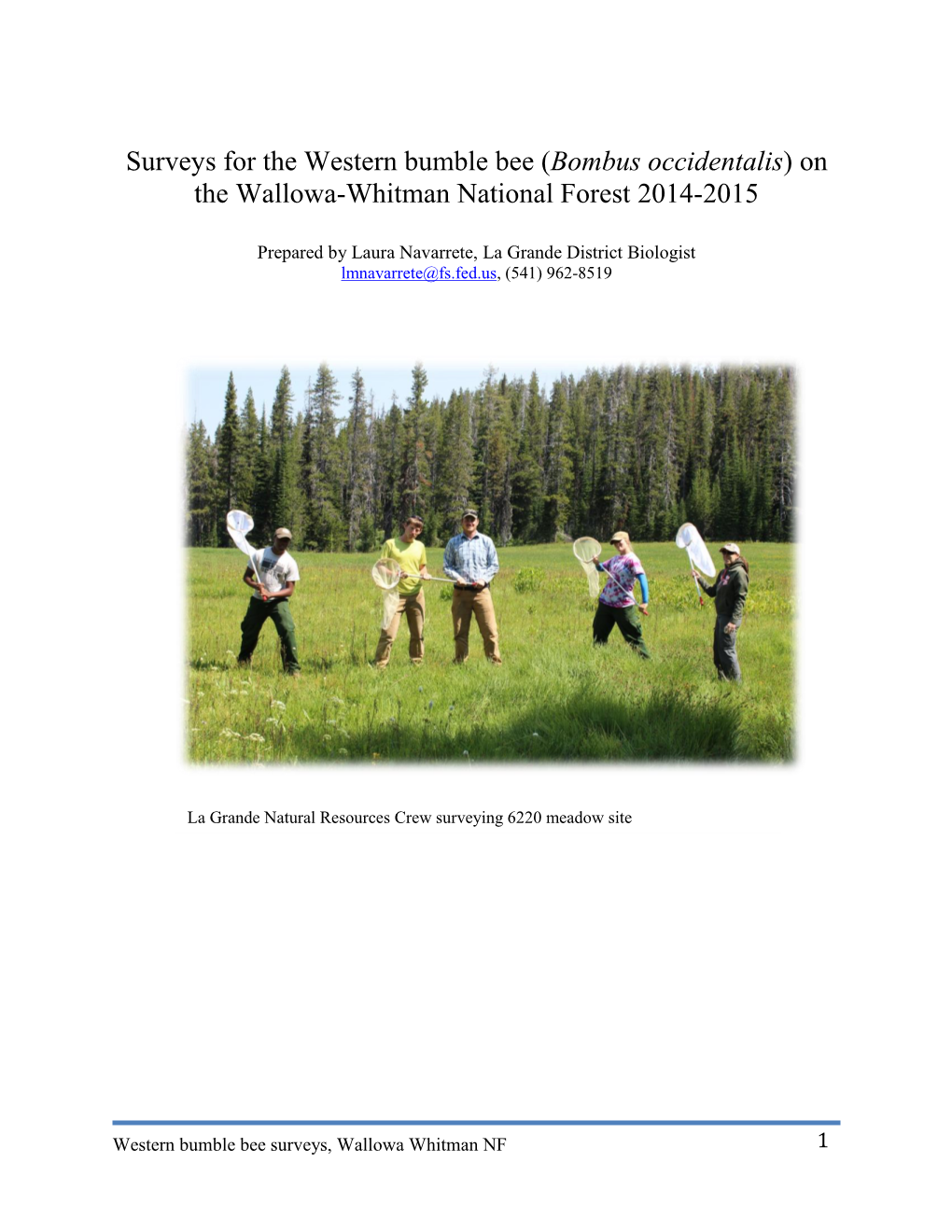 Bombus Occidentalis) on the Wallowa-Whitman National Forest 2014-2015