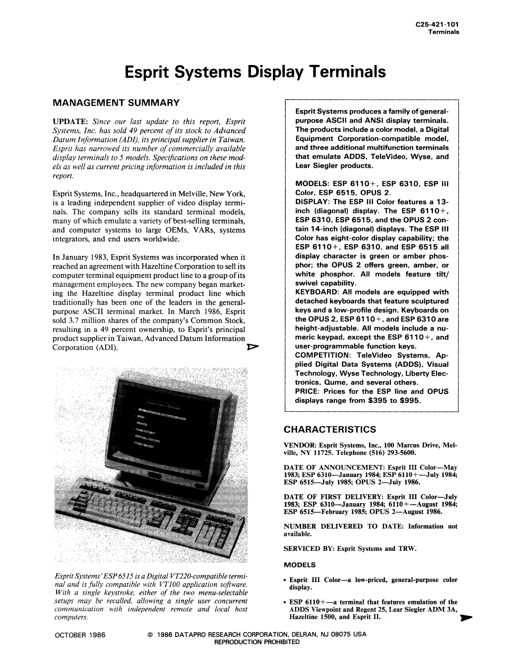 Esprit Systems Display Terminals