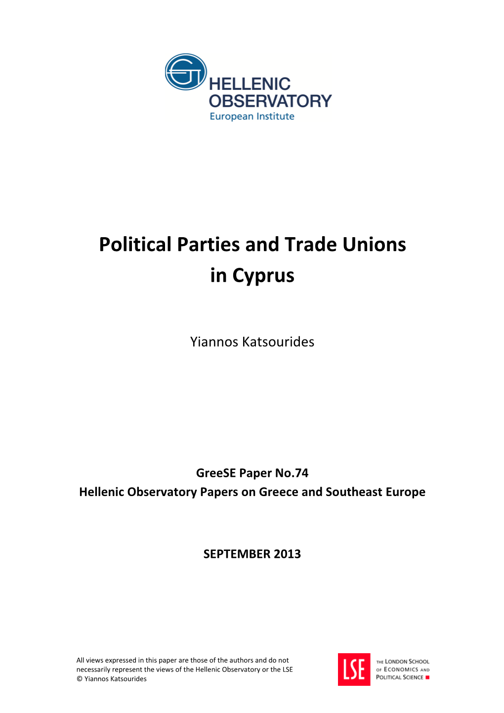 Political Parties and Trade Unions in Cyprus