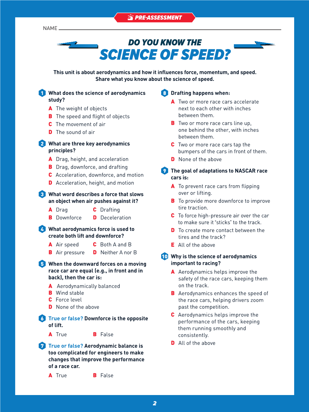 Pre-Assessment: Do You Know the Science of Speed?