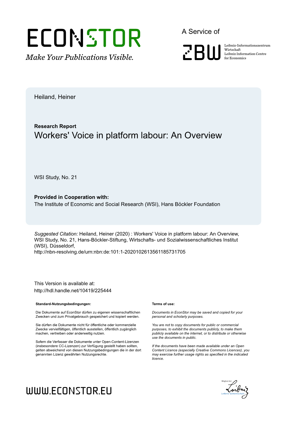 Workers' Voice in Platform Labour: an Overview