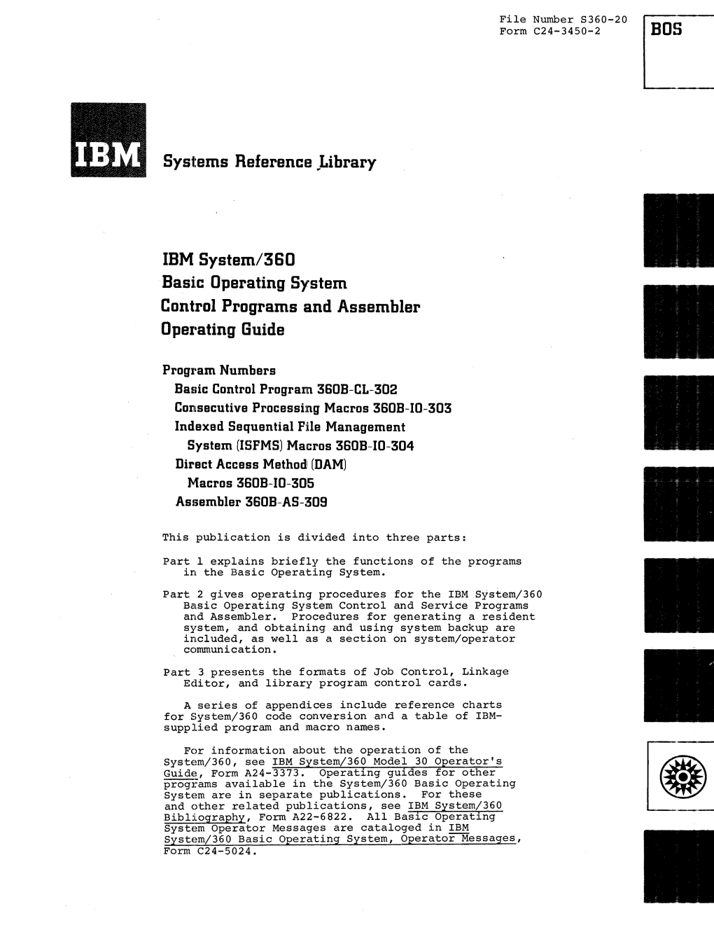 Systems Reference .. Library IBM System/360 Basic Operating