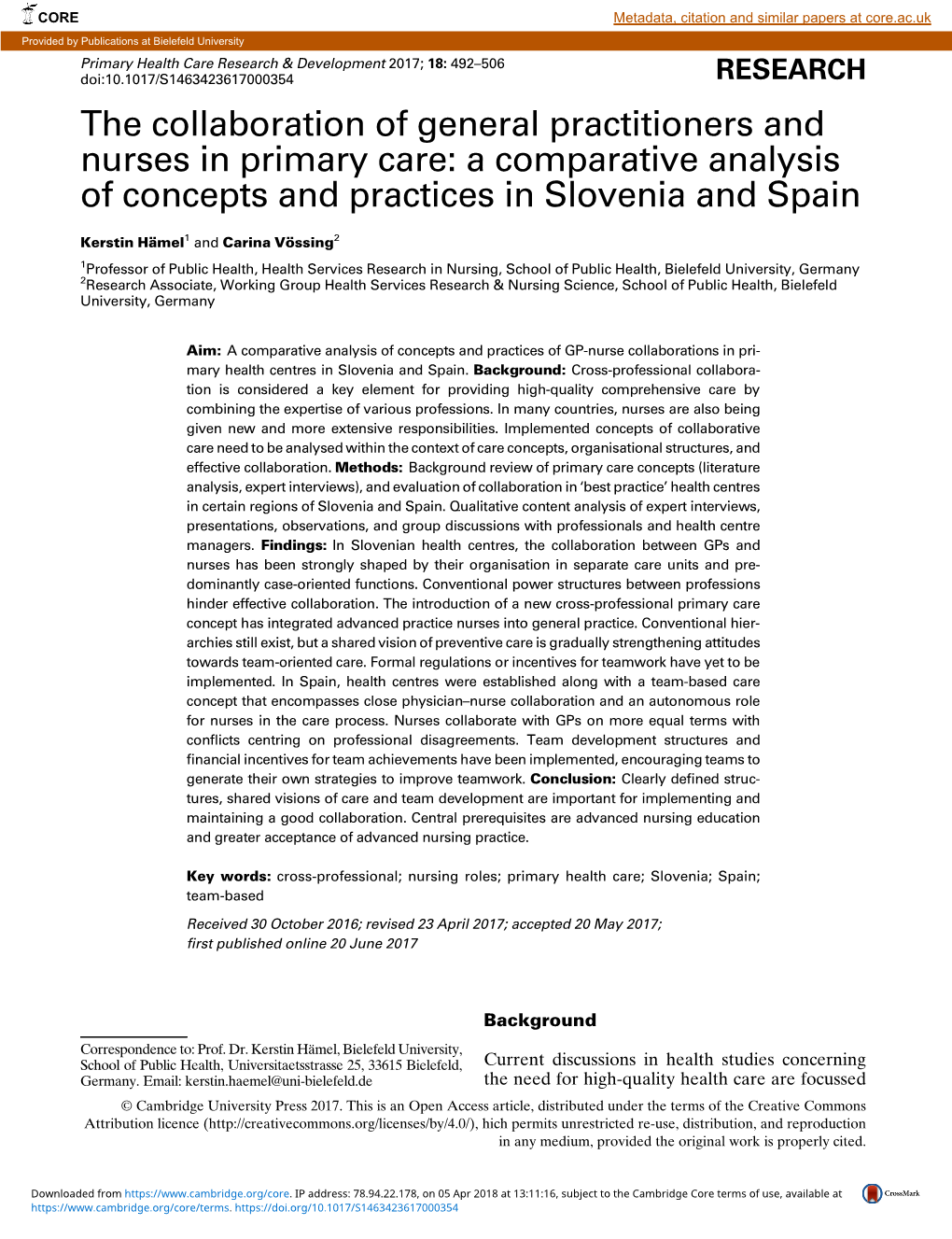 The Collaboration of General Practitioners and Nurses in Primary Care: a Comparative Analysis of Concepts and Practices in Slovenia and Spain