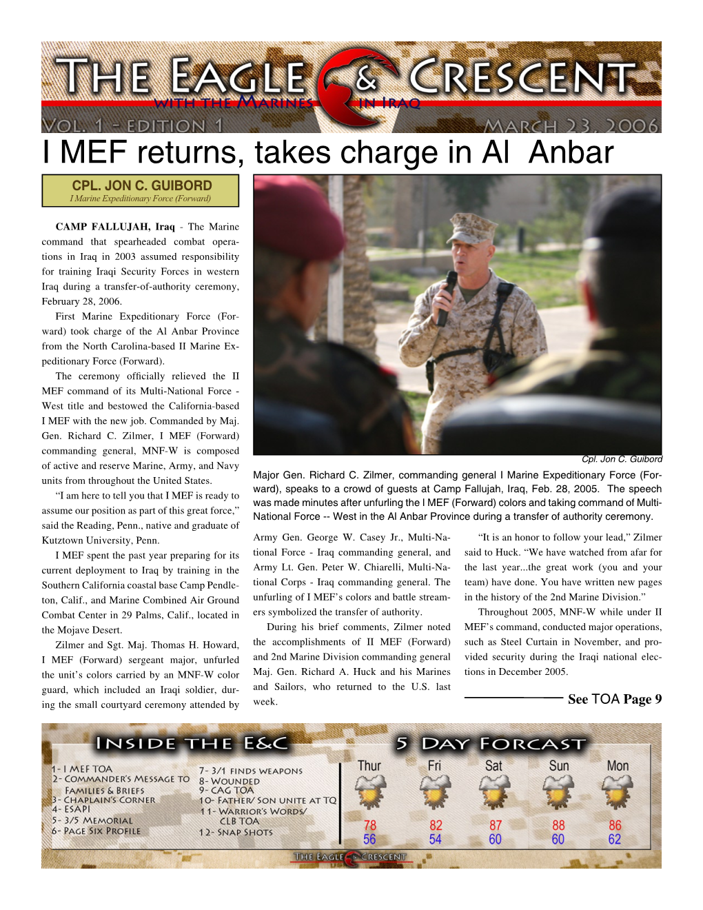 I MEF Returns, Takes Charge in Al Anbar CPL