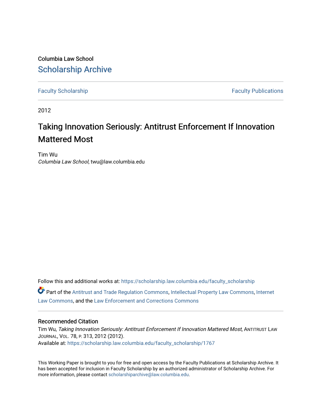 Antitrust Enforcement If Innovation Mattered Most