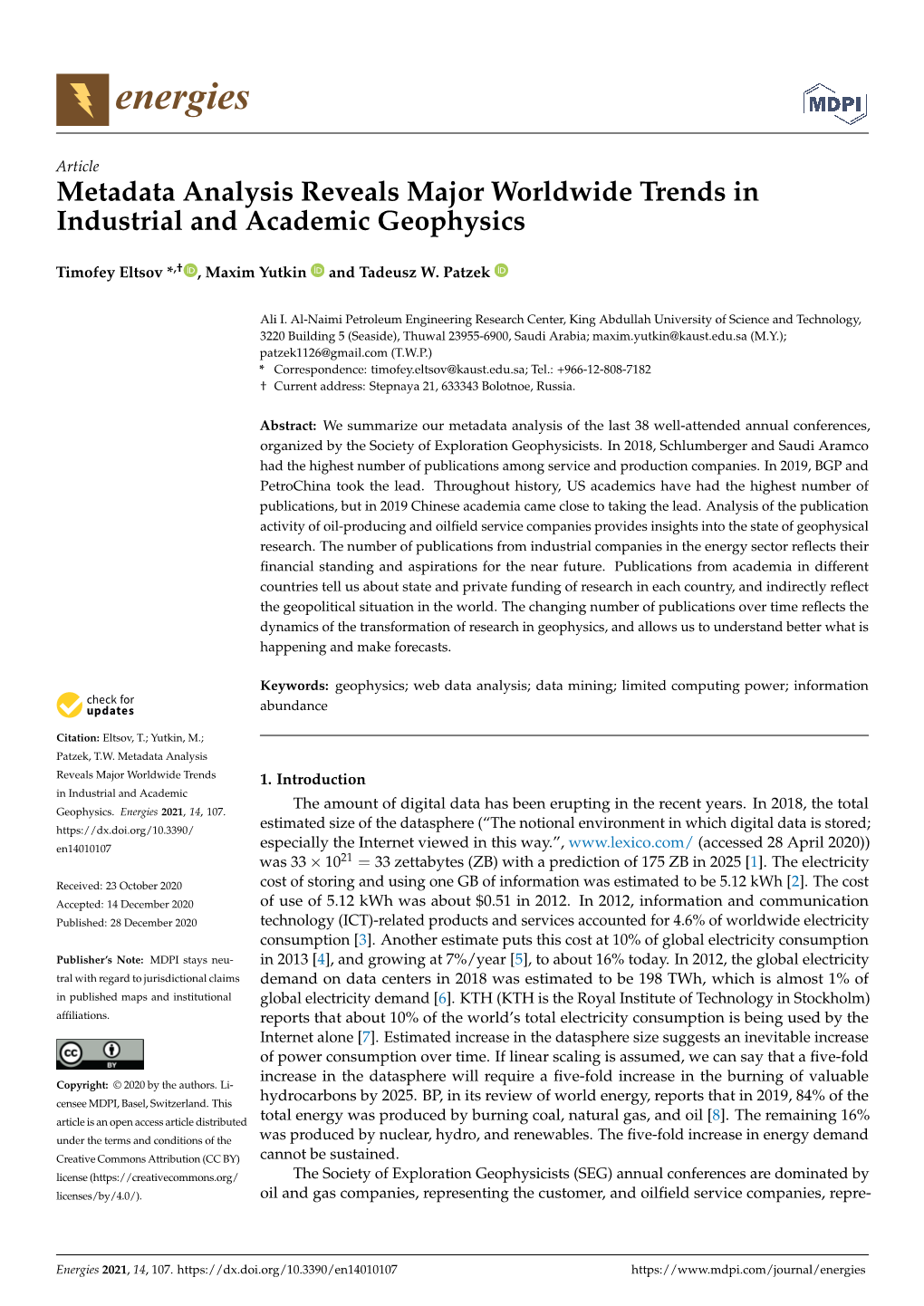 Metadata Analysis Reveals Major Worldwide Trends in Industrial and Academic Geophysics