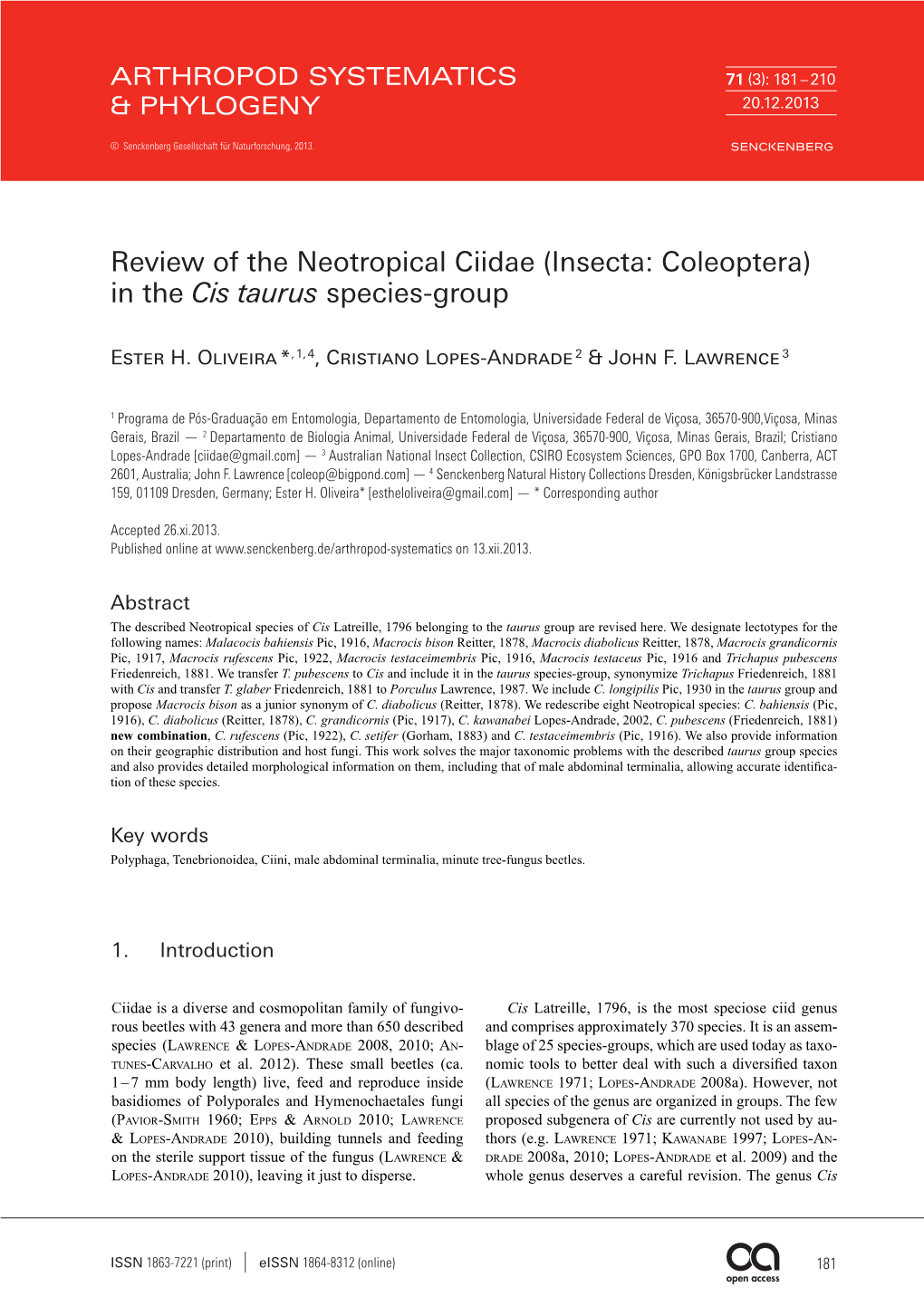 (Insecta: Coleoptera) in the Cis Taurus Species-Group