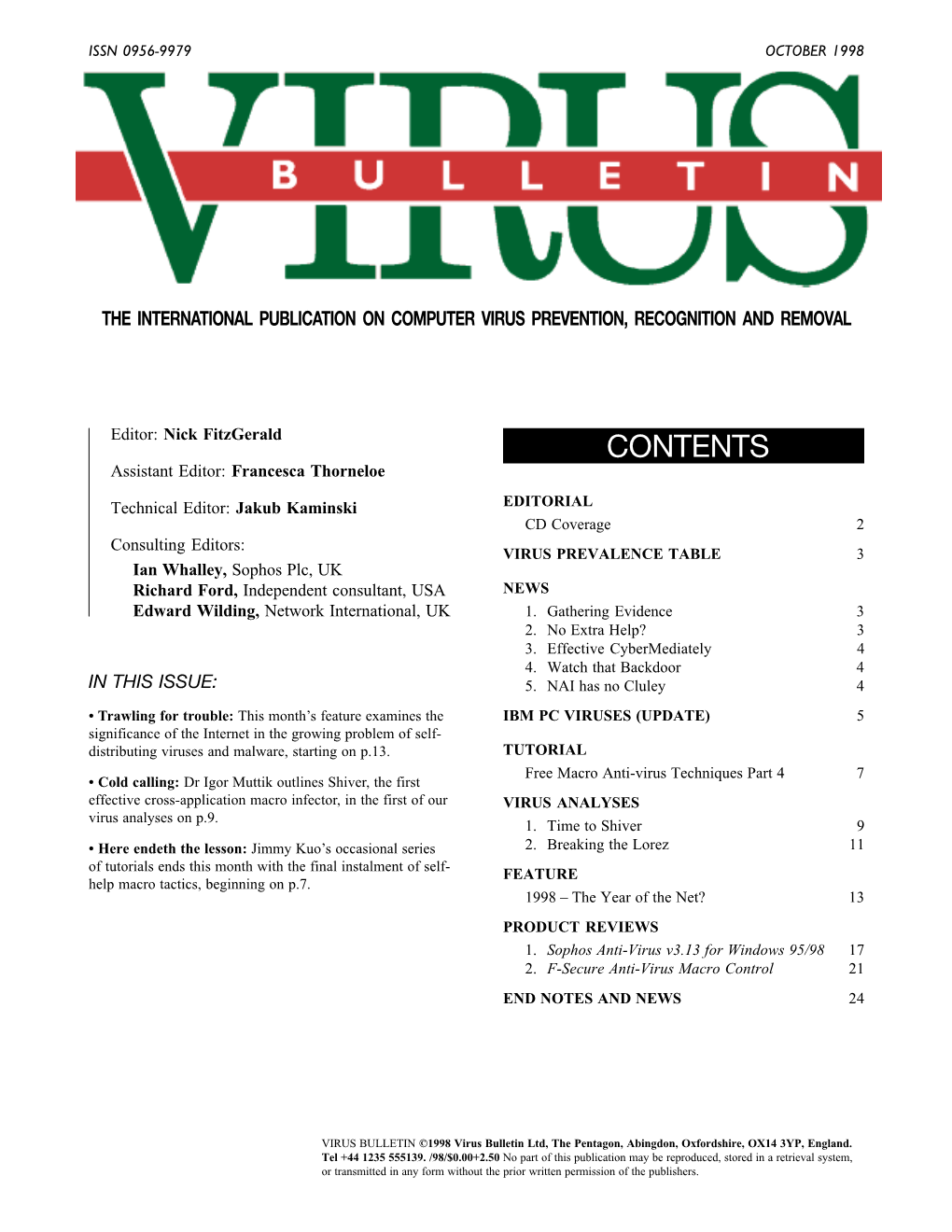 Virus Bulletin, October 1998