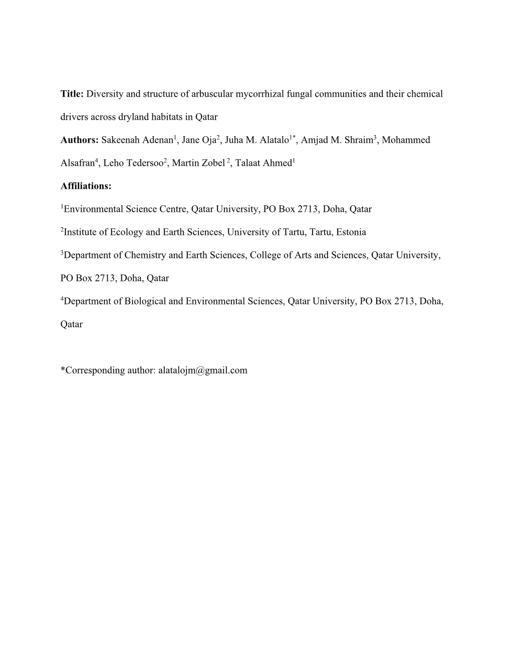 Diversity and Structure of Arbuscular Mycorrhizal Fungal Communities and Their Chemical Drivers Across Dryland Habitats in Qatar