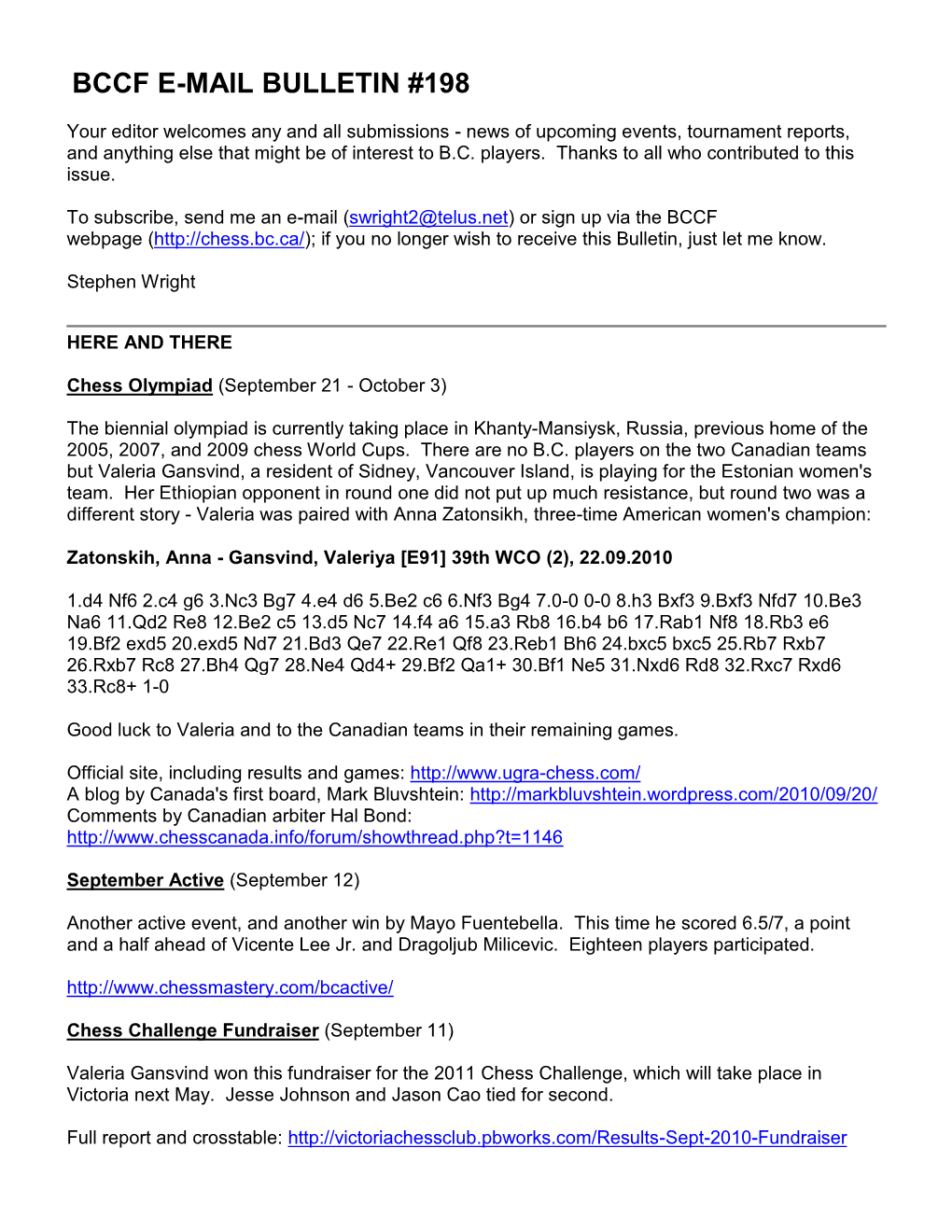 Bccf E-Mail Bulletin #198