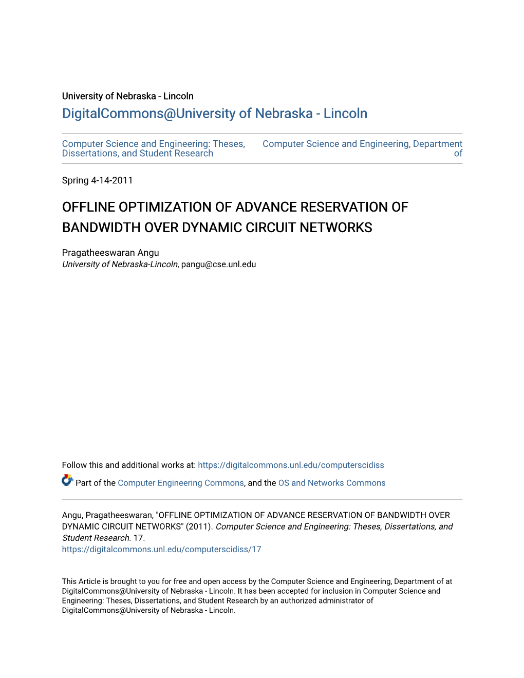 Offline Optimization of Advance Reservation of Bandwidth Over Dynamic Circuit Networks