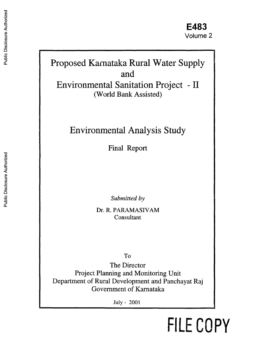 Proposed Karnataka Rural Water Supply and Environmental Sanitation Project - II (World Bank Assisted)