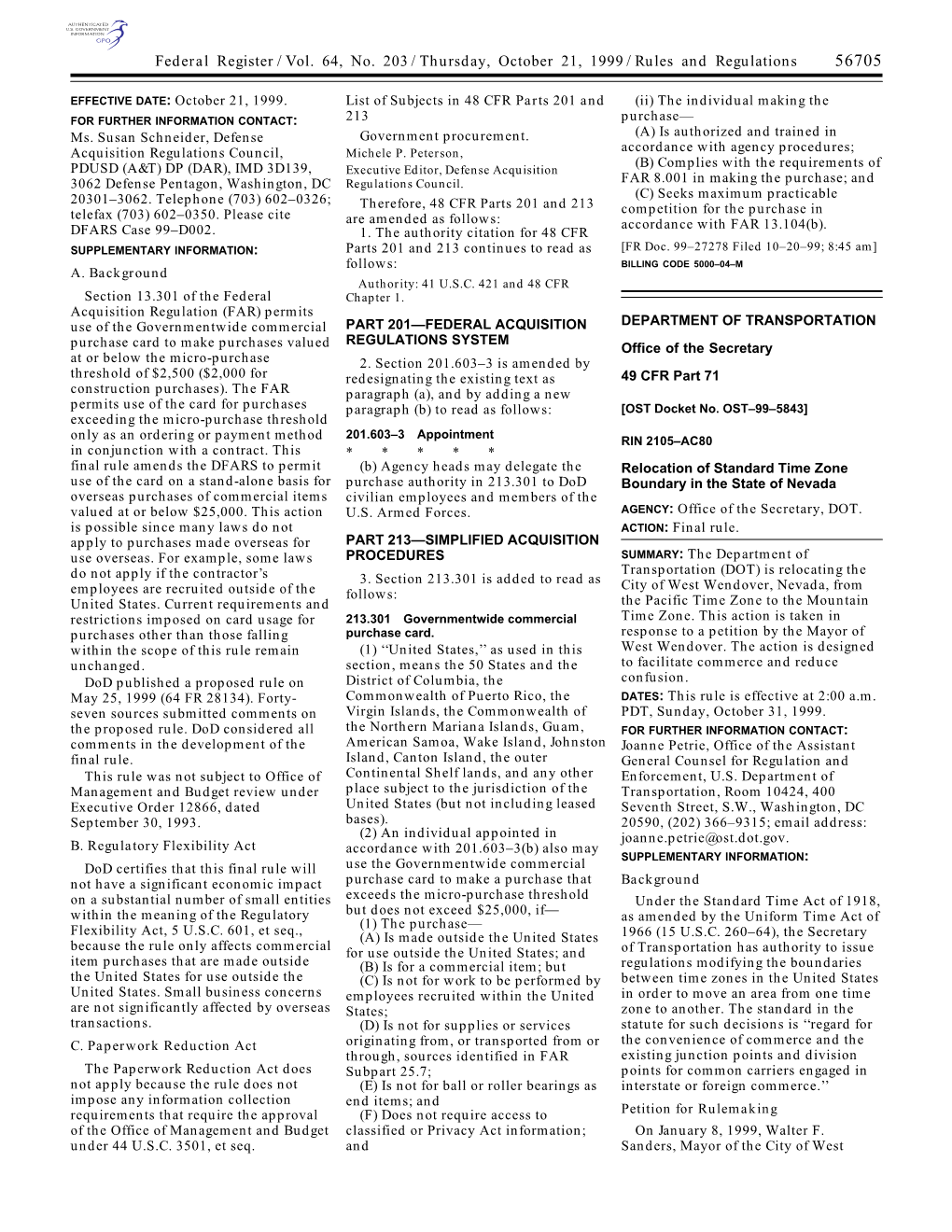 Federal Register/Vol. 64, No. 203/Thursday, October 21, 1999