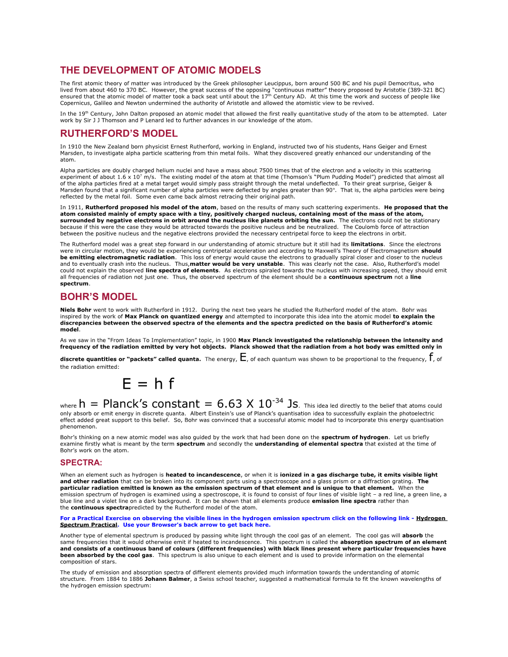 The Development of Atomic Models