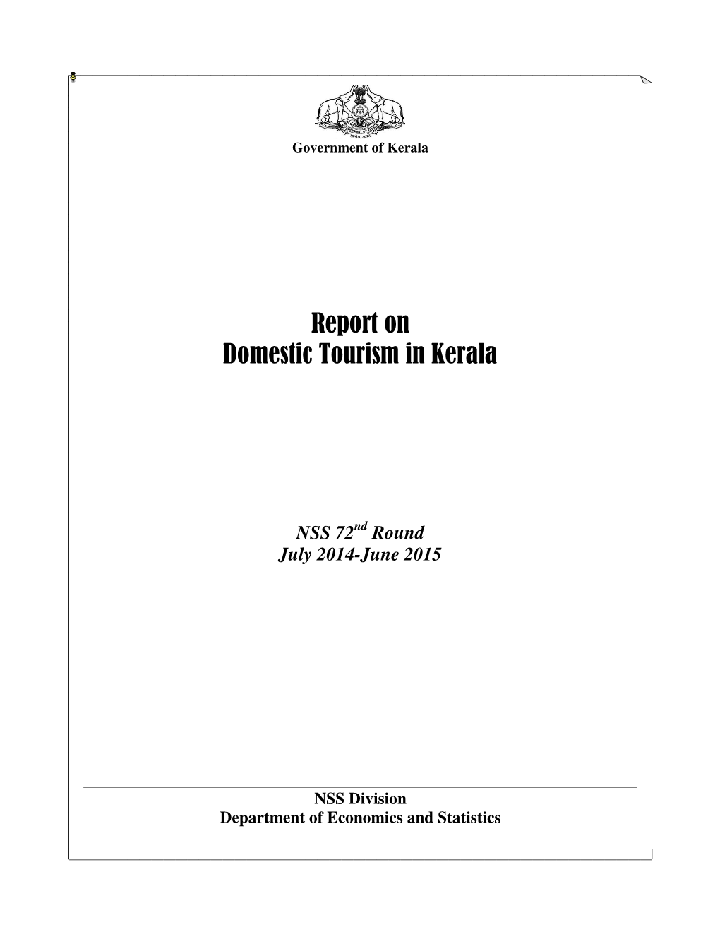 Report on Domestic Tourism in Kerala