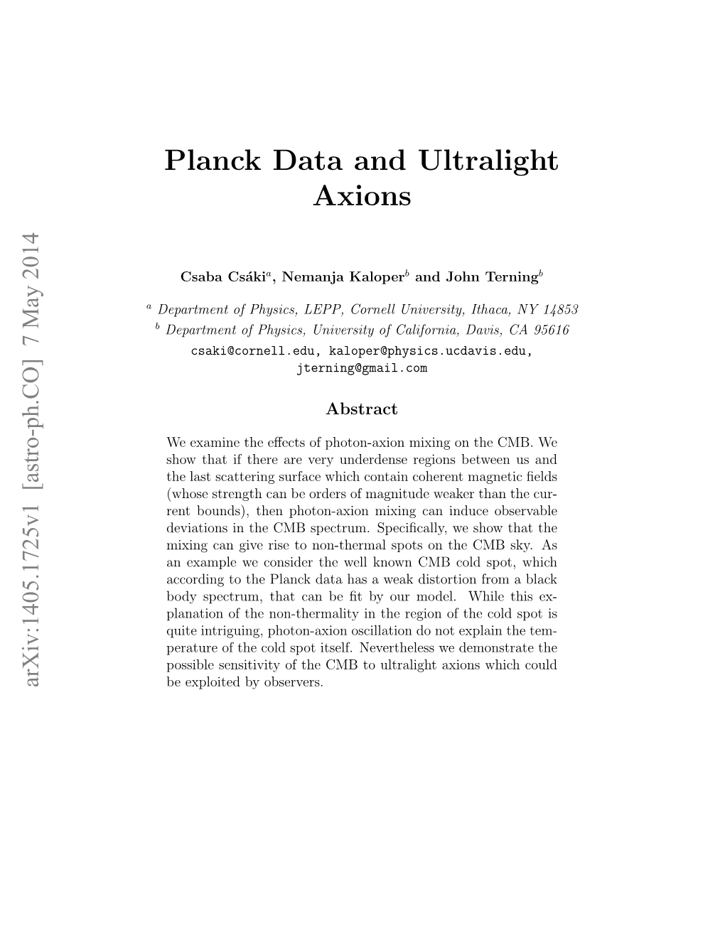 Planck Data and Ultralight Axions