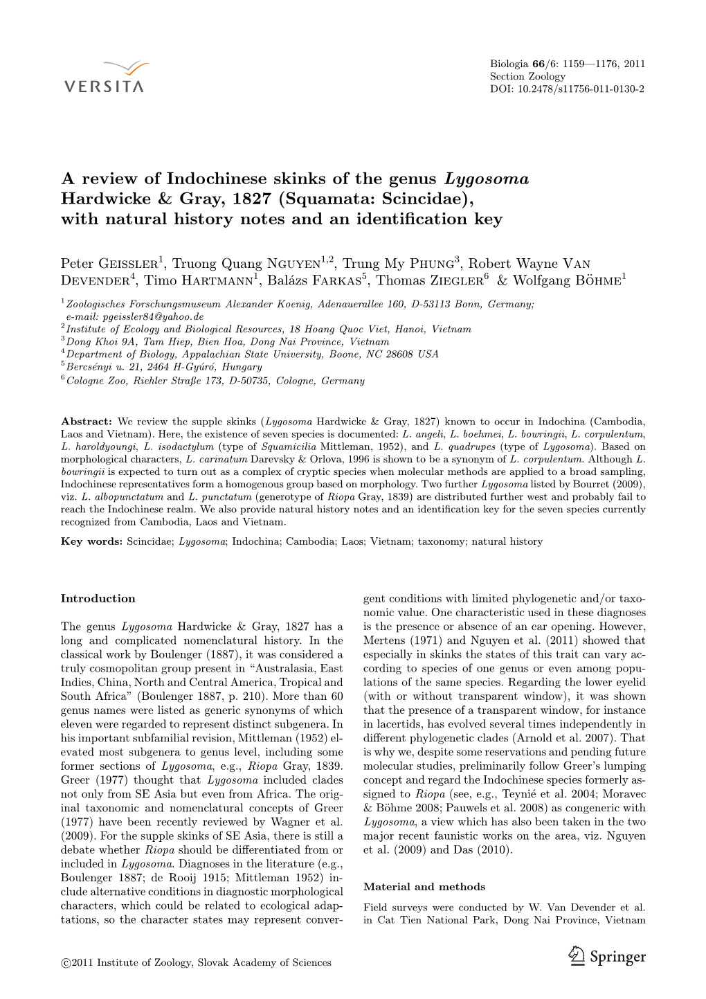 A Review of Indochinese Skinks of the Genus Lygosoma Hardwicke & Gray