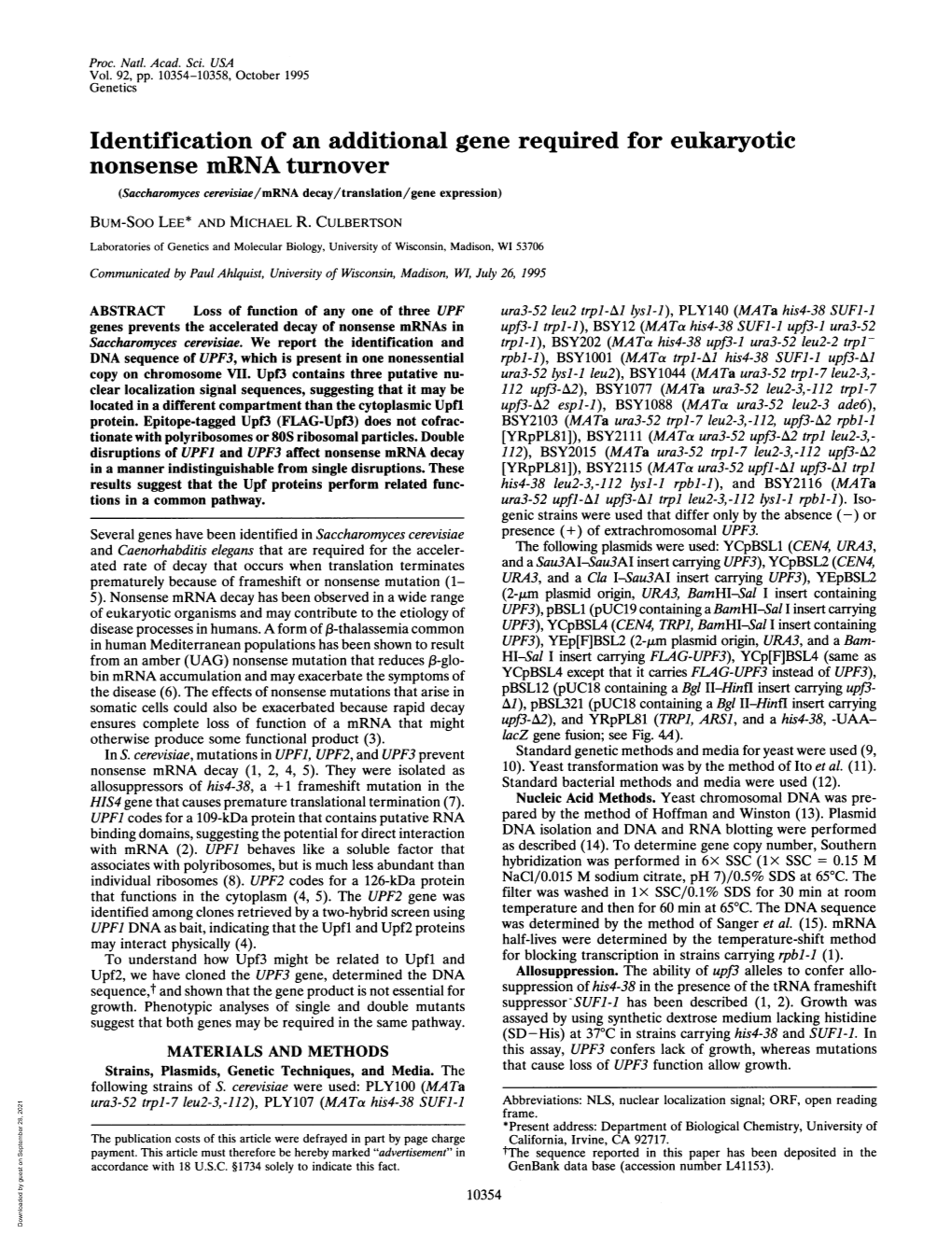 Identification of an Additional Gene Required for Eukaryotic Nonsense