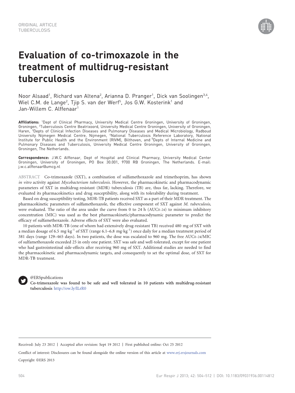 Evaluation of Co-Trimoxazole in the Treatment of Multidrug-Resistant Tuberculosis