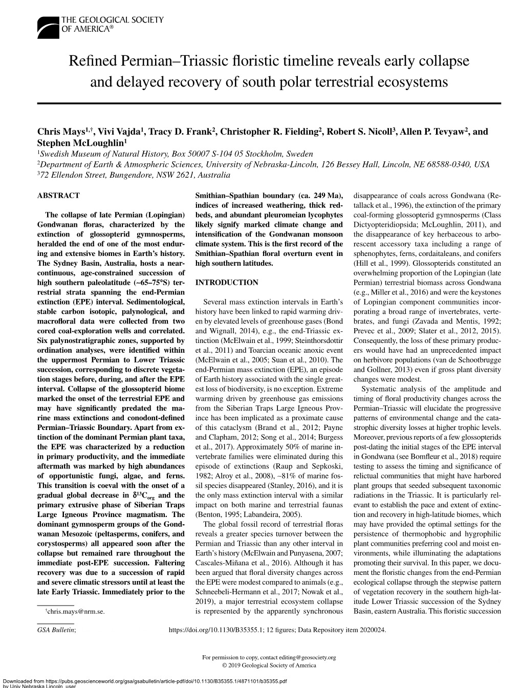 Refined Permian–Triassic Floristic Timeline Reveals Early Collapse And