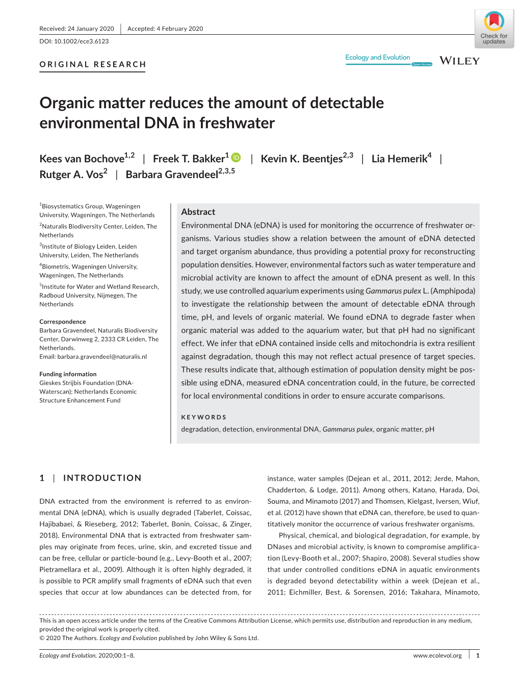 Organic Matter Reduces the Amount of Detectable Environmental DNA in Freshwater