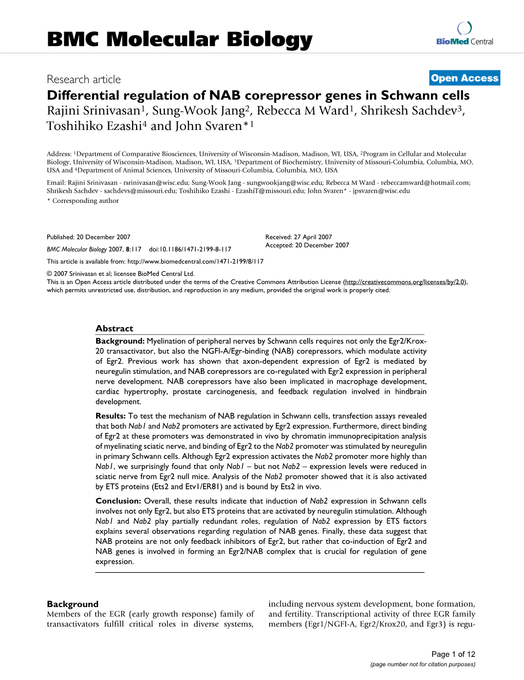 Differential Regulation of NAB Corepressor Genes in Schwann Cells