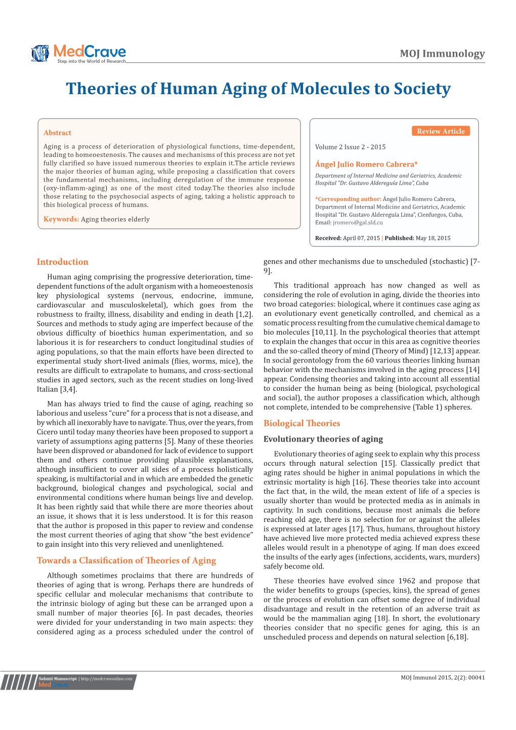 Theories of Human Aging of Molecules to Society