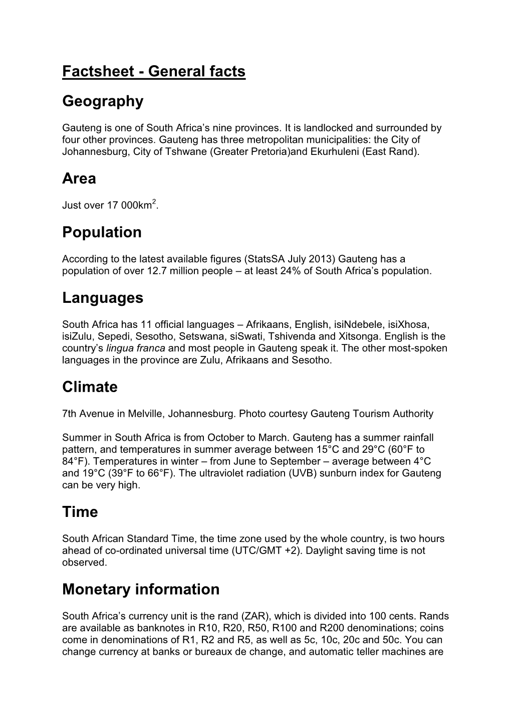 Factsheet - General Facts Geography