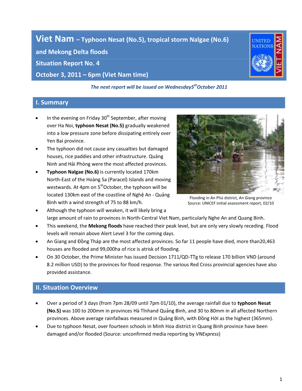 Viet Nam – Typhoon Nesat (No.5), Tropical Storm Nalgae (No.6) and Mekong Delta Floods Situation Report No