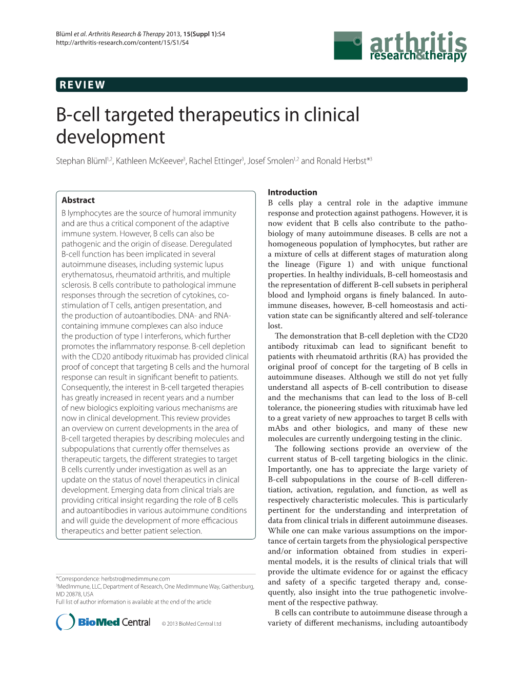 B-Cell Targeted Therapeutics in Clinical Development