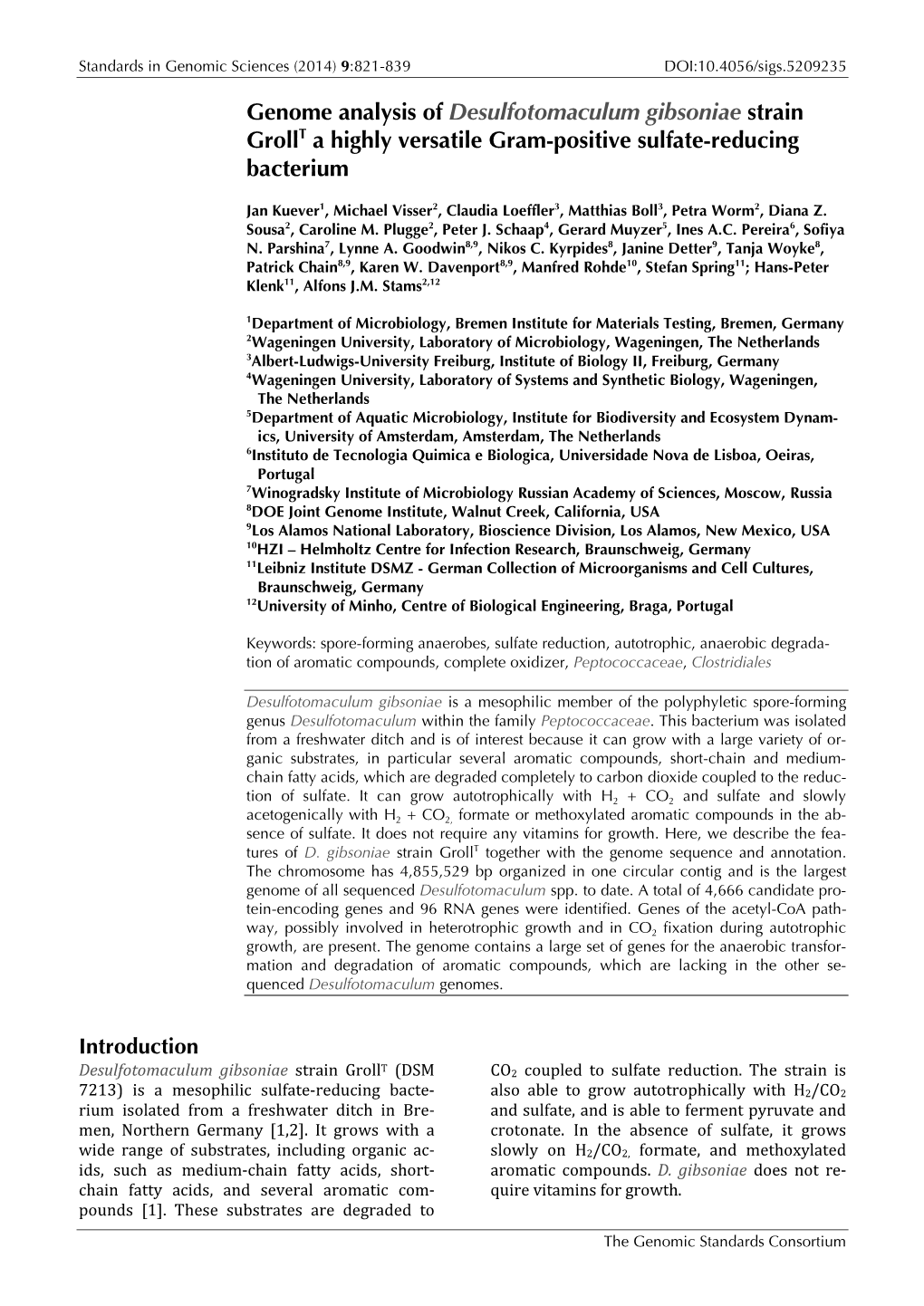 Desulfotomaculum Gibsoniae Strain Grollt a Highly Versatile Gram-Positive Sulfate-Reducing Bacterium