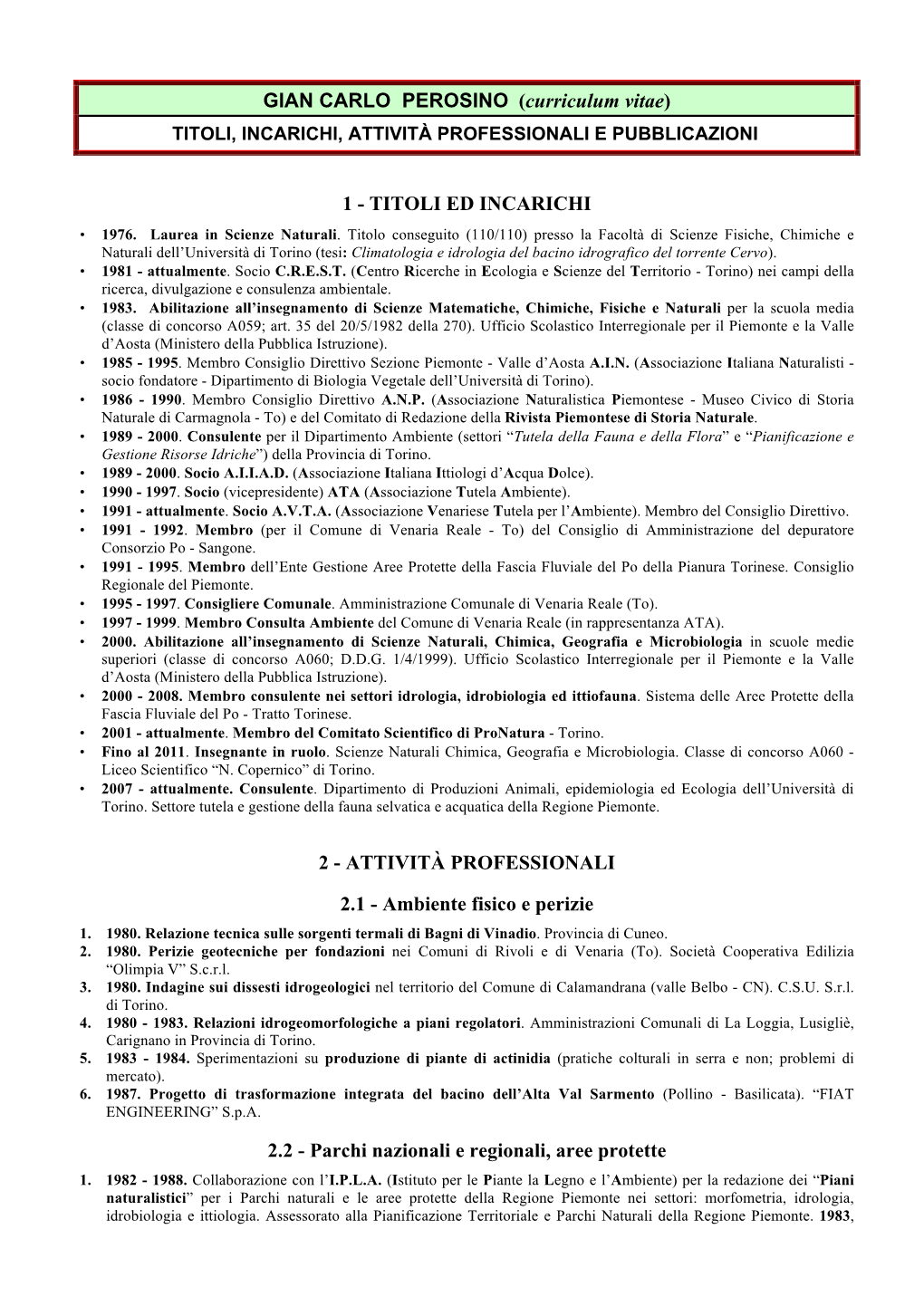 GIAN CARLO PEROSINO (Curriculum Vitae) 1