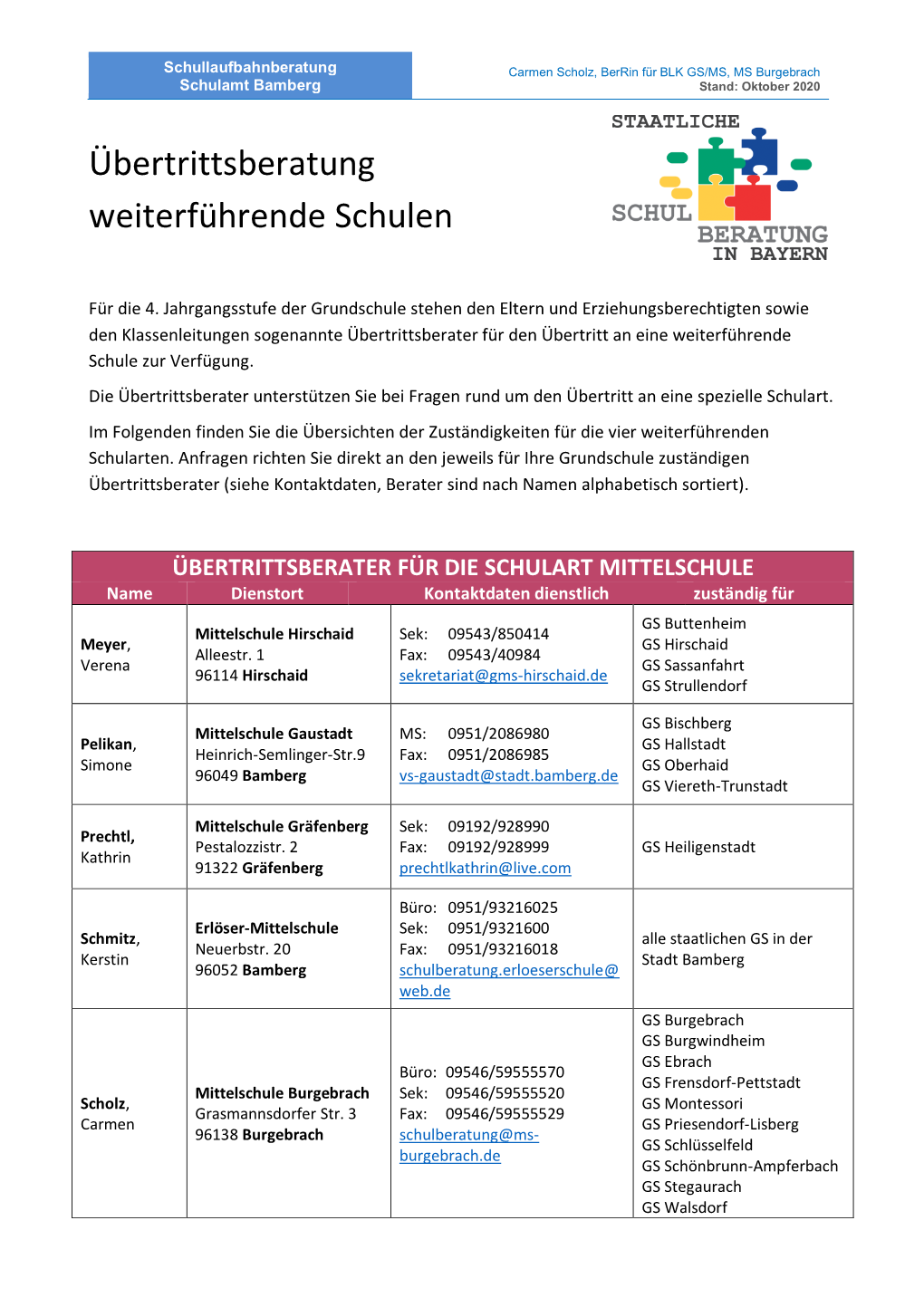 Übertrittsberatung Weiterführende Schulen