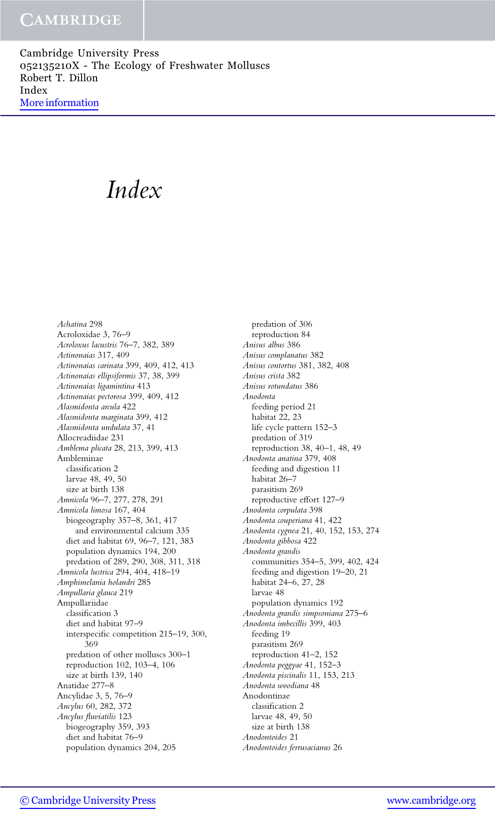 The Ecology of Freshwater Molluscs Robert T