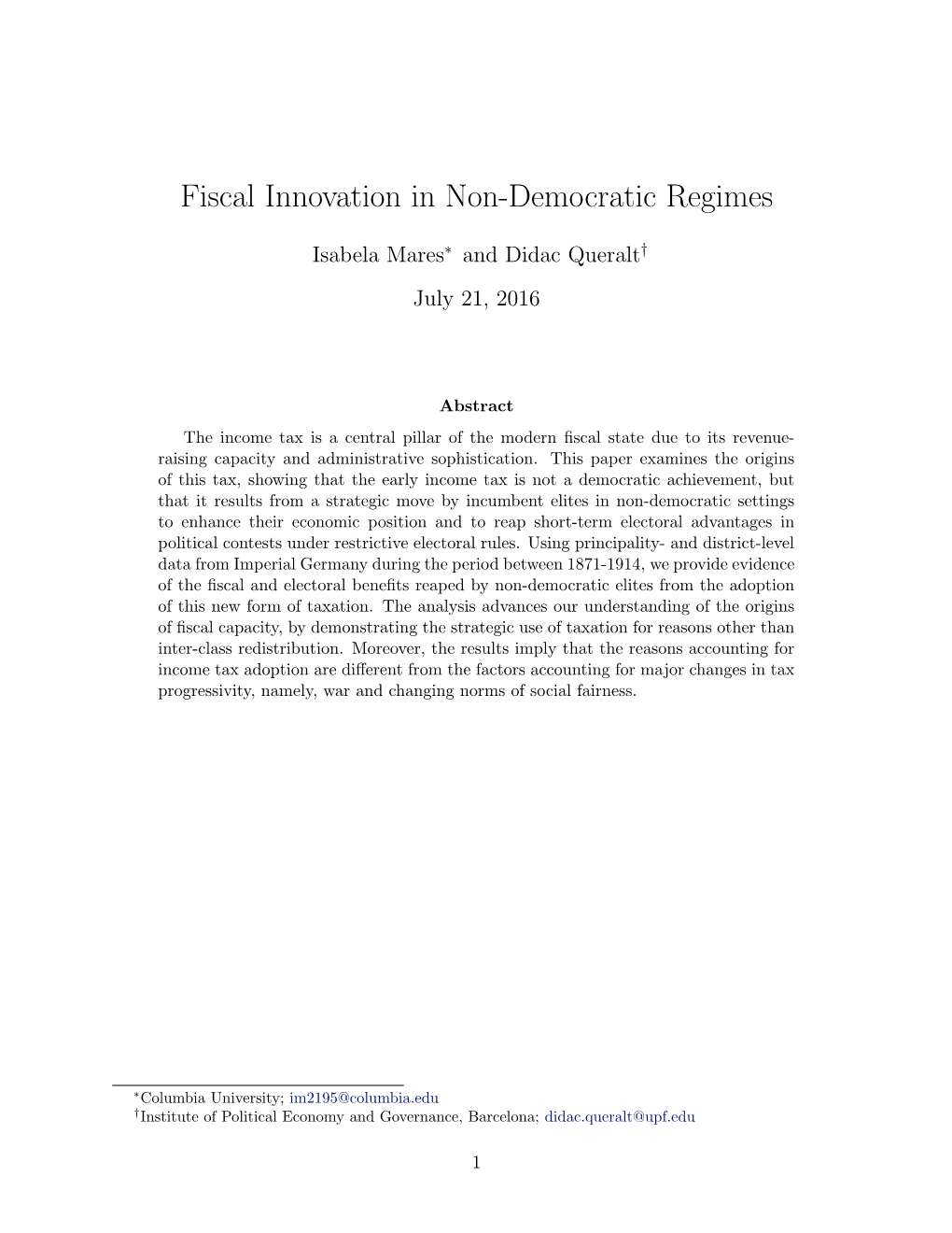 Fiscal Innovation in Non-Democratic Regimes