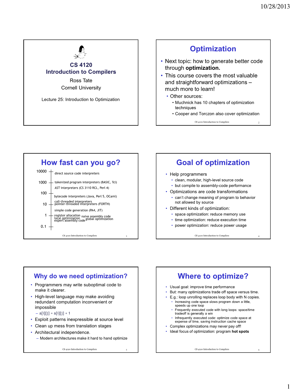 Introduction to Optimization • Muchnick Has 10 Chapters of Optimization Techniques • Cooper and Torczon Also Cover Optimization