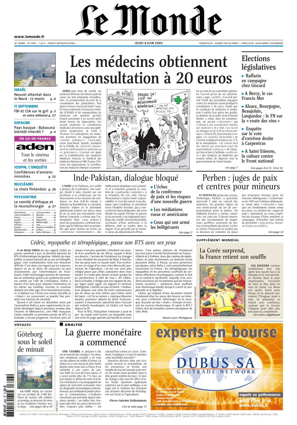 LE MONDE/PAGES&lt;UNE&gt;