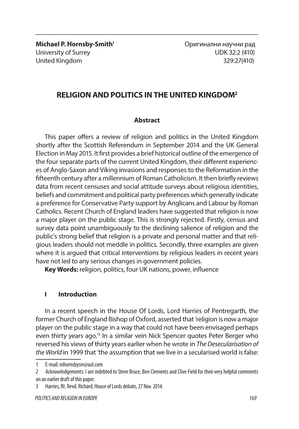 Religion and Politics in the United Kingdom2