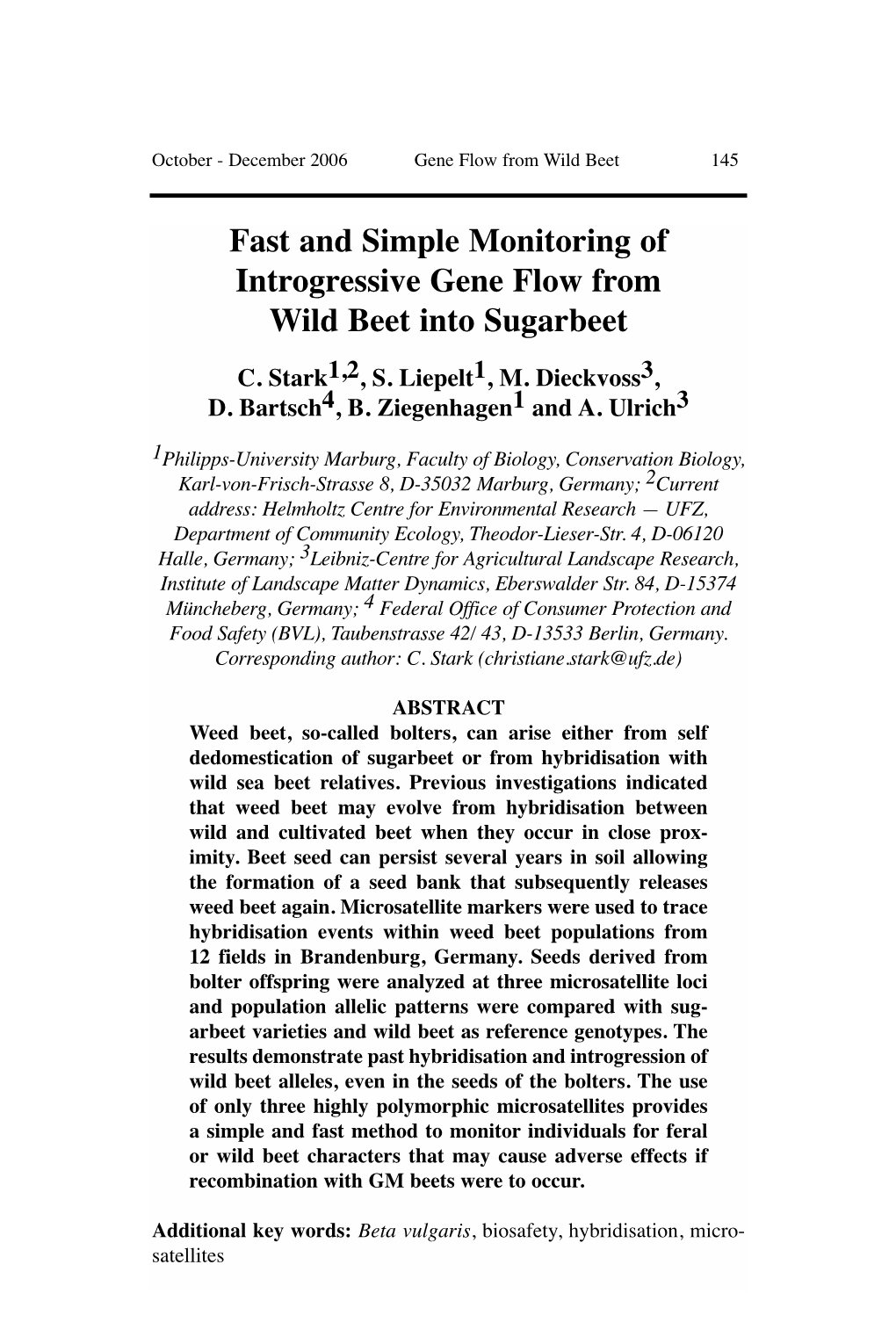 Fast and Simple Monitoring of Introgressive Gene Flow from Wild Beet Into Sugarbeet