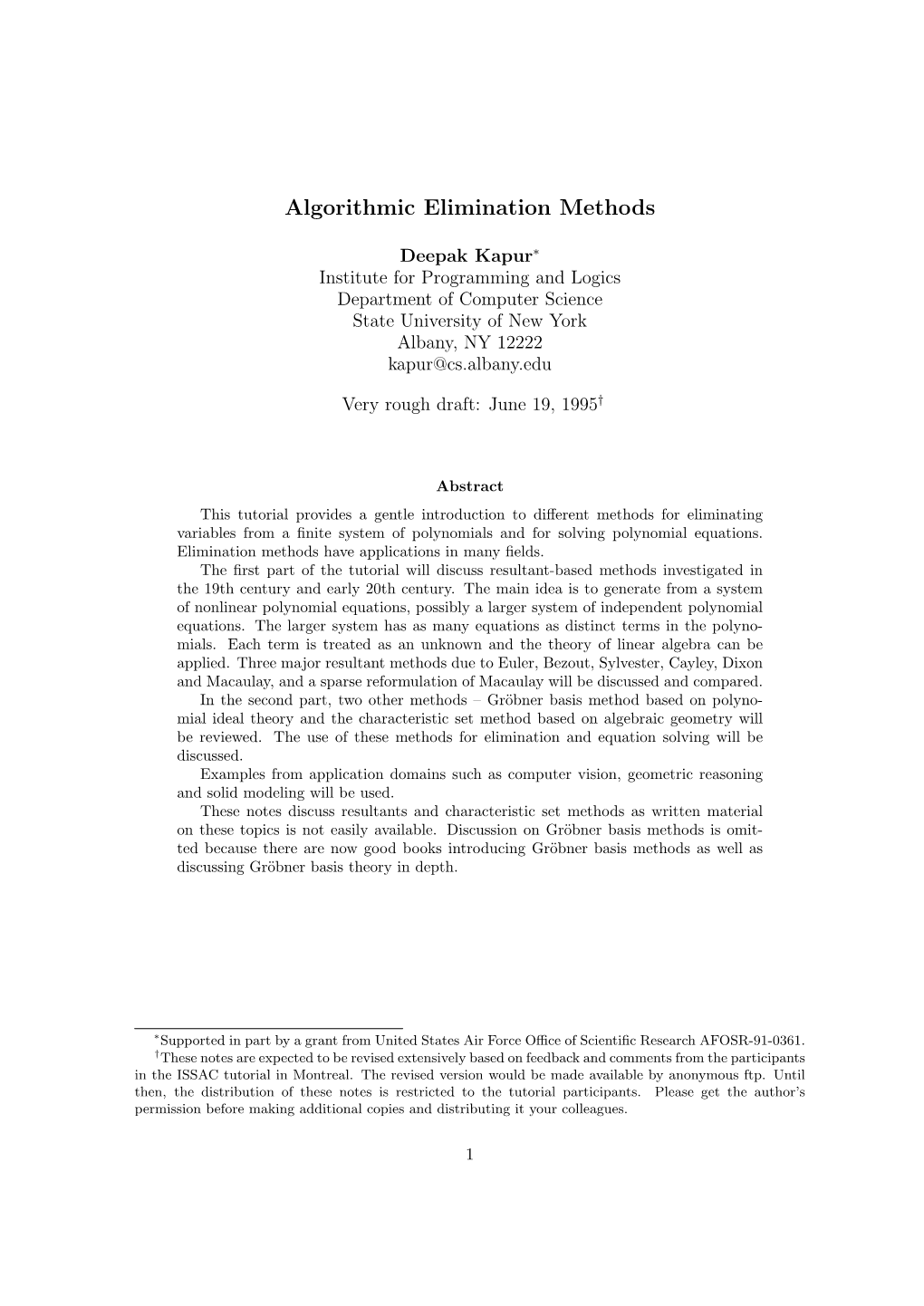 Algorithmic Elimination Methods